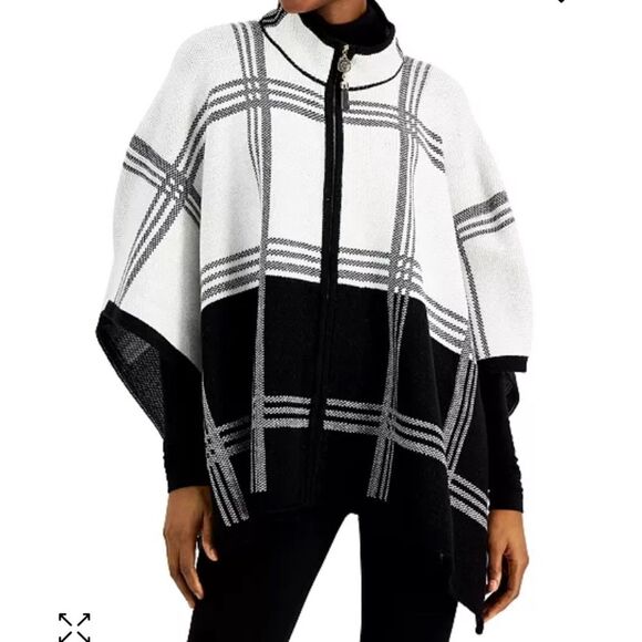 NWT Anne Klein plaid zip-up cape - Picture 1 of 8
